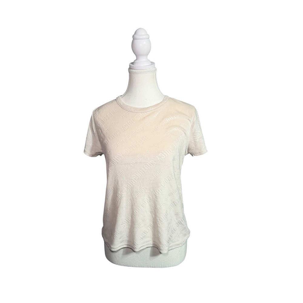 Cream Juicy Couture Plush Sleep Tee Logo Soft Stretch Pajama Top M